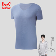 貓人（MiiOW）男士背心 男T恤60S莫代爾柔軟透氣無(wú)痕冰感短袖打底V領(lǐng)上衣 科技灰 3XL