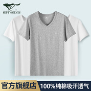七匹狼t恤男士短袖100%純棉圓領(lǐng)老頭衫夏季半袖打底衫背心運(yùn)動(dòng)健身汗衫 100%純棉V領(lǐng)3件白+白+灰 2XL (180/105體重150-170斤)