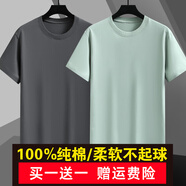 戰(zhàn)浩【2件】純棉短袖t恤男夏季衣服圓領(lǐng)半袖寬松白上衣純色打底衫體恤 鐵灰色+豆綠色 M 建議【100-110斤】