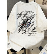 雪衣王美式高街純棉短袖t恤男夏季寬松百搭半袖重磅痞帥潮流上衣體恤衫 白灰色 XL