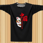 嘉曄長(zhǎng)袖t恤女國(guó)潮打底衫圓領(lǐng)T恤秋季男女同款內(nèi)搭上衣黑色長(zhǎng)t 中國(guó)獅黑色 3XL
