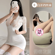 山頭林村青曲黑色熱辣連衣裙女士緊抱臀部性感姐妹裙修身套裝新純欲望短裙 白色包臀裙+開(kāi)檔襪 福利促銷(xiāo) L 【80-120斤】