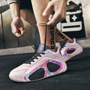 逸兮籃球鞋男女秋季新款防滑耐磨減震實(shí)戰網(wǎng)面透氣學(xué)生運動(dòng)鞋高幫戰靴 粉紅色 37