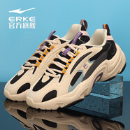 鴻星爾克（ERKE）紅星跑步運(yùn)動(dòng)鞋情侶鞋軟底防滑厚底百搭增高跑步鞋舒適老爹鞋 灰綠玉色/澄糖色女款 39