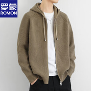 羅蒙（ROMON）連帽開衫外套男高級感春秋季潮牌針織衫夾克男寬松帥氣慵懶風(fēng)褂子 LR9662卡其 M (約90~110斤可穿)