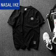 NASALIKE2022歐美街頭嘻哈潮牌短袖T恤男生潮流百搭情侶寬松短袖體恤t 8887黑色 M （建議80-100斤）