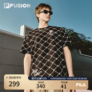 FILA FUSION斐樂潮牌情侶款針織短袖衫2025春新款休閑寬松純棉T恤 正黑色-BK XS （160/84A/XS）