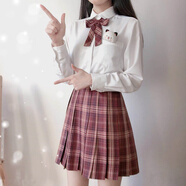 HERAGAIA黑jk制服百褶裙2025夏套裝半身裙格子正版格裙學(xué)院風(fēng)學(xué)生校服短裙 17沙華格裙+長(zhǎng)袖襯衫+領(lǐng)結(jié) M （推薦90斤-100斤）