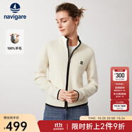 Navigare意大利小帆船羊毛衫女士秋冬季半高領(lǐng)彈力休閑毛衣通勤針織開衫女 科技白/黑 XL