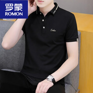 羅蒙（ROMON）短袖t恤男士潮流2025新款白色上衣服夏季男裝純棉翻領(lǐng)POLO.衫半袖 683黑色 XL (適合：135-145斤)