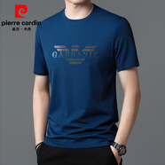 皮爾卡丹（pierre cardin）桑蠶絲短袖T恤男士夏新款時尚潮流圓領(lǐng)薄款輕奢高檔短袖百搭男裝 藍色 3XL