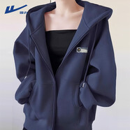 回力衛(wèi)衣外套女2025年新款秋季流行風(fēng)格拉煉開衫藏青色運動上衣Y 藏青色 (新升級330g重磅面料)(ha太空旅行胸標(biāo) M (建議體重100-115斤)