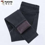 啄木鳥(niǎo)（TUCANO）2025秋冬加絨加厚牛仔褲女韓版高腰彈力修身顯瘦新款保暖褲子外穿 煙灰色長(cháng)褲【灰絨】 一體絨長(cháng)褲 29 108-115斤