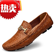 康奈（kangnai）搭秋季韓版潮鞋豆豆鞋男真皮鱷魚(yú)紋男士休閑鞋小碼男鞋 棕色 38