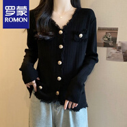 羅蒙（ROMON）胖mm小香風流蘇設計感針織上衣大碼2025秋冬新款顯瘦氣質開衫外套 黑色 4XL  建議170-200斤