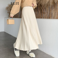 陸際（LUJI） 毛線半身裙女 秋冬新款中長款A(yù)字傘裙百褶裙配毛衣百搭針織裙 米白色 均碼