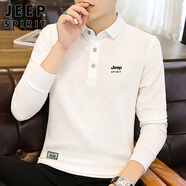 JEEP SPIRIT吉普長(zhǎng)袖T恤男春秋季男裝翻領(lǐng)打底衫韓版上衣服 白色 2XL 