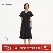 播法式高腰氣質(zhì)蝙蝠袖連衣裙女25夏季新款清純漂亮長(zhǎng)裙DDS2LD5022 K40玄黑 L