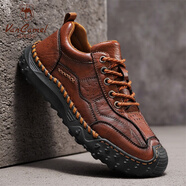 西域駱駝（VANCAMEL）真皮男鞋軟底防滑戶外工裝登山鞋厚底爸爸鞋 暗棕 41