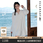 歌力思（ELLASSAY）【博主同款】25早春新款垂感綁帶壓褶肌理短款連衣裙女EWB361Y005 純凈白 S