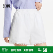 森馬（Semir）休閑褲女寬松松緊腰溫柔2025夏季甜美風蕾絲花邊短褲109325125002