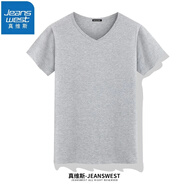 真維斯（JEANSWEST）V領(lǐng)T恤短袖純色汗衫加大碼體恤衫棉打底衫男舒適透氣短袖男T恤衫 灰色 M(推薦體重100斤-110斤左右)