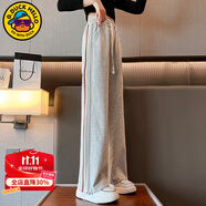 G.DUCKKIDS小黃鴨童裝女童褲子春秋季新款兒童運動褲時尚百搭大童女孩闊腿褲 織帶闊腿褲灰色 160 尺碼13~14歲【150-160cm】