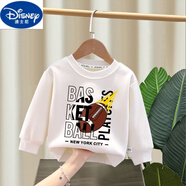 迪士尼（Disney）兒童衛(wèi)衣2025新款秋季男童圓領(lǐng)長(zhǎng)袖冬季中童加絨加厚上衣T恤 白色(ET47英文球) 90 cm ( 18-25斤)