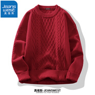 真維斯（JEANSWEST）粗針麻花復(fù)古紅色毛衣25年冬季新款針織衫加大碼男女同款針織衫簡 紅色 L