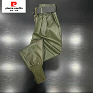 皮爾卡丹（pierre cardin）加厚純皮哈倫褲秋冬新款潮流靴褲顯瘦束腳皮褲百搭氣質(zhì)蘿卜褲 綠色 2XL (125斤-140斤)