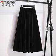 啄木鳥(niǎo)（TUCANO）大尺碼2025秋冬新款高腰a字金絲絨半身裙女胖m妹裙子松緊腰顯瘦長(cháng) 黑色【赫本風(fēng)/復古/a字/小個(gè)子/ 4XL 建議172-190斤