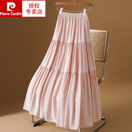 皮爾卡丹（pierre cardin）雪紡半身裙女2024春夏新款百搭純色高腰顯瘦大裙擺a字拼接蛋糕裙 粉紅色 M