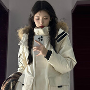 林羽森寬松派克服工裝羽絨棉服女2024冬季新款大毛領(lǐng)中長(zhǎng)款加厚棉衣外套 米白色 M 推薦85-110斤