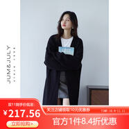 嘉茱莉新款長款針織開衫外套女寬松針織上衣V領(lǐng)中長款毛衣毛衫 雅黑 均碼