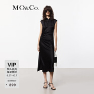 MO&Co.連衣裙夏新中式改良旗袍含桑蠶絲緞感露腰緞感波點(diǎn)提花摩安珂 黑色 M 165
