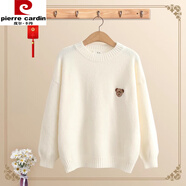 皮爾卡丹（pierre cardin）初中高中學(xué)生毛衣女少女學(xué)院風(fēng)毛衣秋冬裝新款韓版圓領(lǐng)打底針織衫 米白色上衣 L 100-120斤
