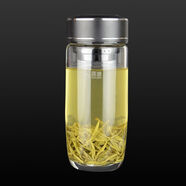 匡迪新款匡迪華象單層高硼硅透明玻璃杯加厚帶網(wǎng)鵝蛋杯大容量車載茶杯 單層加厚帶網(wǎng)鋁藝灰約 400ml