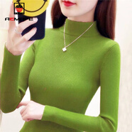 AEMAPE加絨加厚半高領(lǐng)毛衣打底衫長(cháng)袖2025春秋冬緊身針織衫女紅色本命年 MX-7201L_草綠色（不加絨） 加厚 S _（85-105斤）