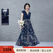 生活在左純棉水田連衣裙藍復(fù)古印花紋優(yōu)雅繡花2025夏秋新款長裙女 藍紋繪 XL