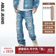 ABLE JEANS【直筒滑板褲】25春季男士風(fēng)暴洗水破洞牛仔褲801671 天青 31 /32