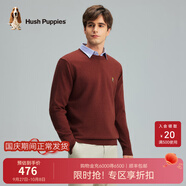 暇步士（Hush Puppies）男裝秋基礎款多色百搭圓領(lǐng)羊毛混紡針織衫 051中紅2 L