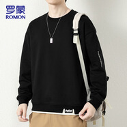 羅蒙（ROMON）衛(wèi)衣男春季長(zhǎng)袖t恤男士假兩件打底衫大碼上衣服男裝 黑色 5XL