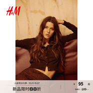 H&M【徐若晗同款】女裝毛針織衫秋慵懶短款打底衫m(xù)iu系薄開(kāi)衫0579541 深棕色 L 170/104