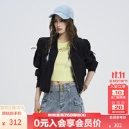 KAMA卡瑪設(shè)計(jì)感V領(lǐng)拉鏈短款外套2025新款夏季女抽繩時(shí)尚輕薄上衣 黑色 M