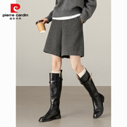 皮爾卡丹（pierre cardin）咖色毛呢短褲秋冬女a(chǎn)字大碼高腰百搭外穿小個(gè)子五分顯瘦休閑靴褲 灰色 M 建議90-105斤