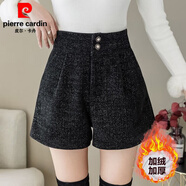 皮爾卡丹松緊高腰大d碼短褲女冬季加絨加厚寬松顯瘦百搭短褲闊腿打底靴褲 黑色【加厚】 加絨 XL 115-130斤