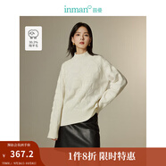 茵曼（INMAN）高領(lǐng)浮雕圖案羊毛衫2025春秋季女裝新款寬松套頭打底針織毛衣上 白色 S