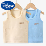 迪士尼（Disney）A類(lèi)0-12歲兒童秋冬舒絨棉背心男女童打底寶寶加厚無(wú)痕純棉內衣 米白+藍 兩件裝 140 129-139cm