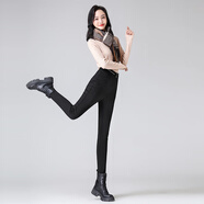 古地斯（GuDiSi）女士鵝絨褲外穿羽絨褲女新款高腰加厚保暖休閑褲修身顯瘦休閑長(cháng)褲 黑色 S