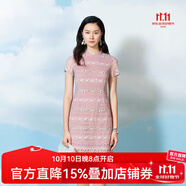 漁（FC SG）漁牌春季2023新款女裝網(wǎng)布橫條紋繡花蕾絲邊中國風連衣裙FGFA0056 灰粉紫 M